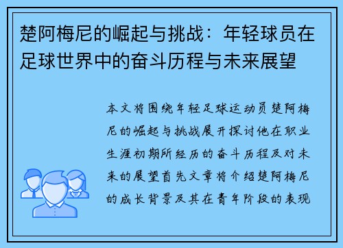 楚阿梅尼的崛起与挑战：年轻球员在足球世界中的奋斗历程与未来展望