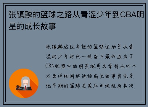 张镇麟的篮球之路从青涩少年到CBA明星的成长故事