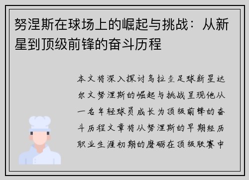 努涅斯在球场上的崛起与挑战：从新星到顶级前锋的奋斗历程
